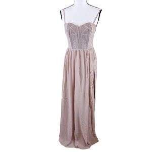 NWT LUCY PARIS EMBELLISHED CHIFFON MAXI DRESS TAUPE ROSE SZ SMALL